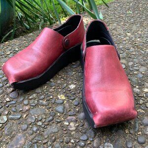 Vintage Wolky Roll Clogs Square Toe Folded Leather Slip On Slide Mule 38